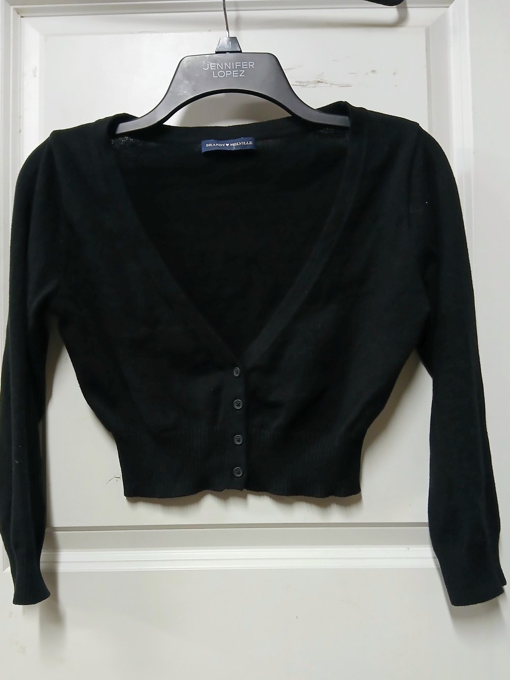 Brandy Melville Black Cropped V-Neck Button-Up Cardigan